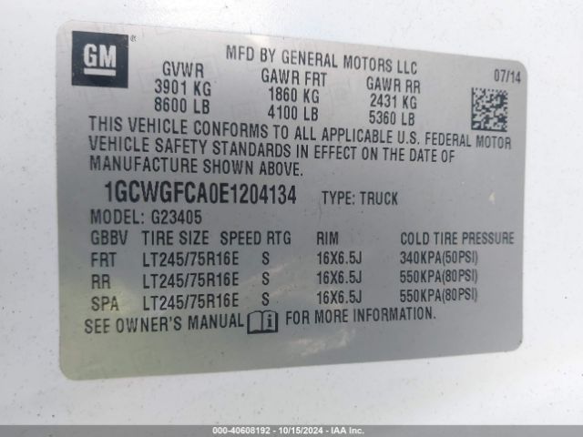 1GCWGFCA0E1204134 Chevrolet Express 2500 Work Van