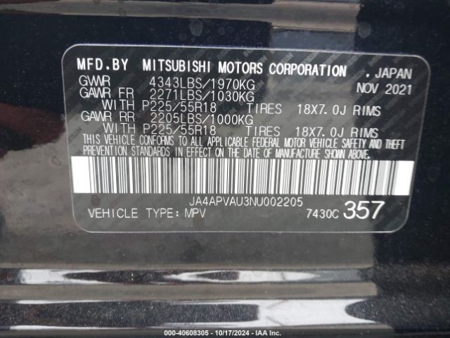 JA4APVAU3NU002205 Mitsubishi Outlander Sport 2.0 Se 2wd/2.0 Se Special Edition 2wd
