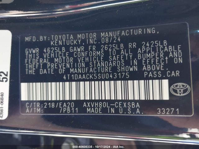 4T1DAACK5SU043175 Toyota CAMRY SE