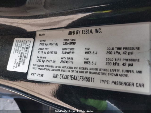 5YJ3E1EAXLF645511 Tesla Model 3 Standard Range Plus Rear-wheel Drive/standard Range Rear-wheel Drive