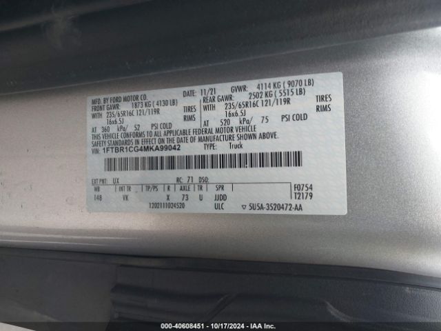 1FTBR1CG4MKA99042 Ford Transit-250 Cargo Van