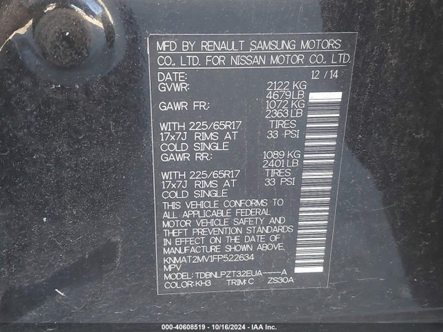 Nissan ROGUE S 2015 KNMAT2MV1FP522634 Image 9