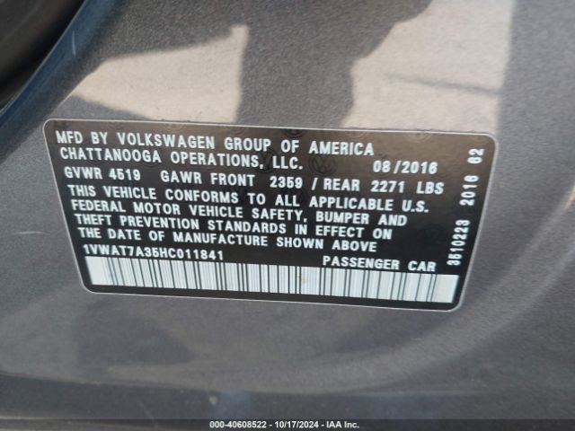 1VWAT7A35HC011841 Volkswagen Passat 1.8t S