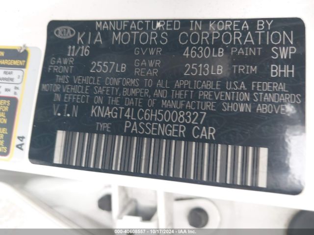 KNAGT4LC6H5008327 KIA OPTIMA HYBRID