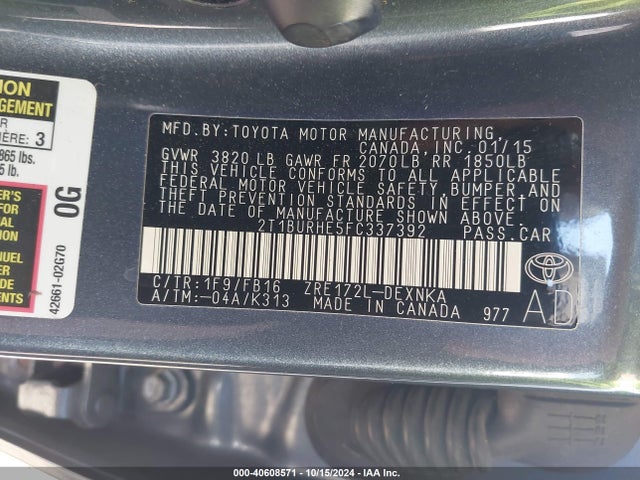 Toyota COROLLA LE 2015 2T1BURHE5FC337392 Image 9