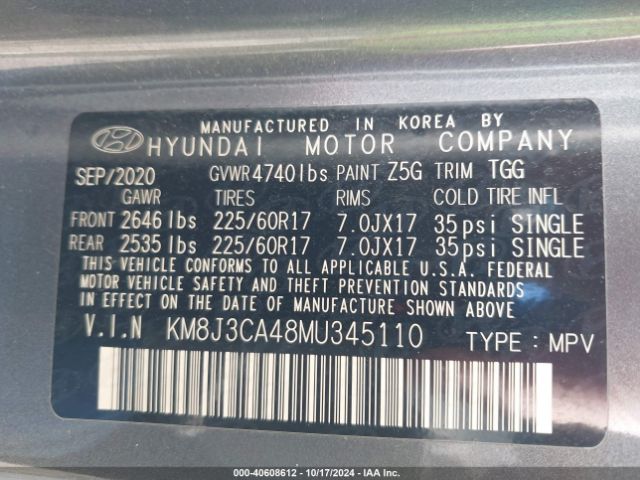 KM8J3CA48MU345110 Hyundai Tucson Value