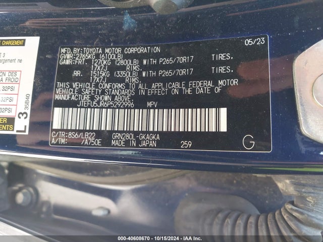 Toyota 4runner Sr5 Premium 2023 JTEFU5JR6P5292996 Image 9