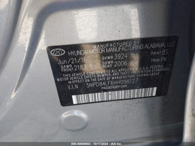 5NPD84LF6HH098127 Hyundai Elantra Limited