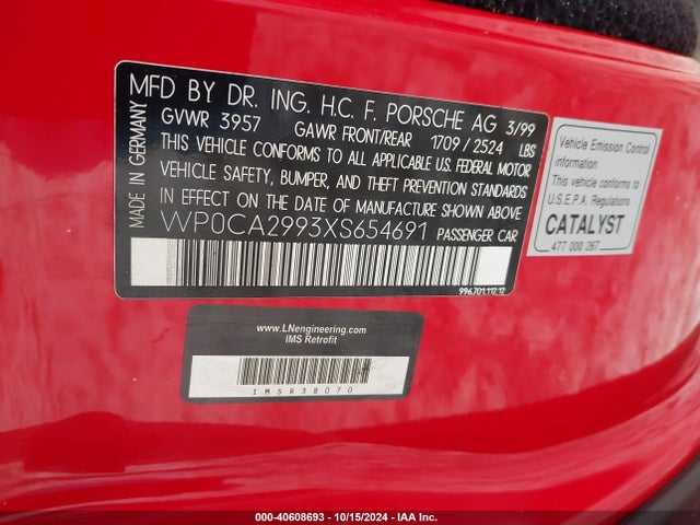 1999 PORSCHE 911 WP0CA2993XS654691 Photo 8