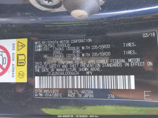 JTJGZKCA4J2006634 Lexus Rx 350l Premium