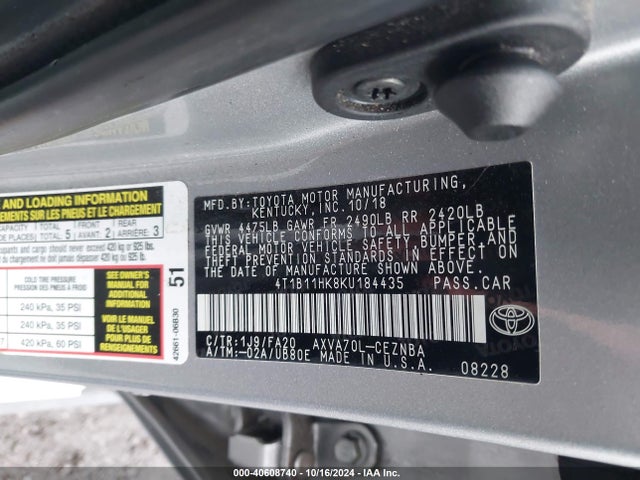 Toyota CAMRY LE 2019 4T1B11HK8KU184435 Image 9