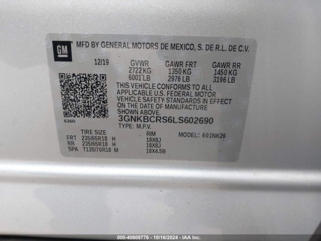 3GNKBCRS6LS602690 Chevrolet Blazer Fwd 2lt