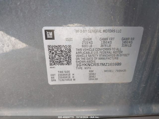1GYKNCRS7MZ165989 Cadillac Xt5 Fwd Premium Luxury