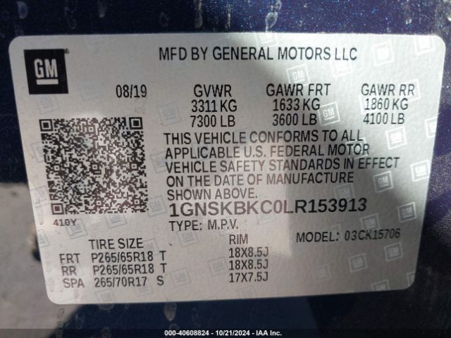 1GNSKBKC0LR153913 Chevrolet Tahoe 4wd Lt
