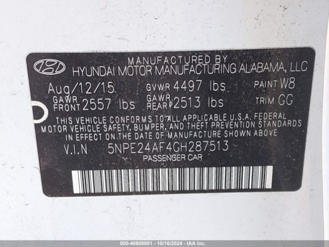 Hyundai SONATA SE 2016 5NPE24AF4GH287513 Image 9