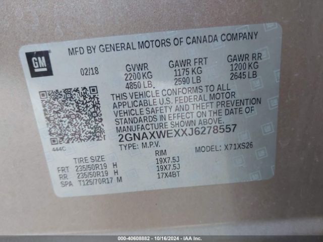 2GNAXWEXXJ6278557 Chevrolet Equinox Premier