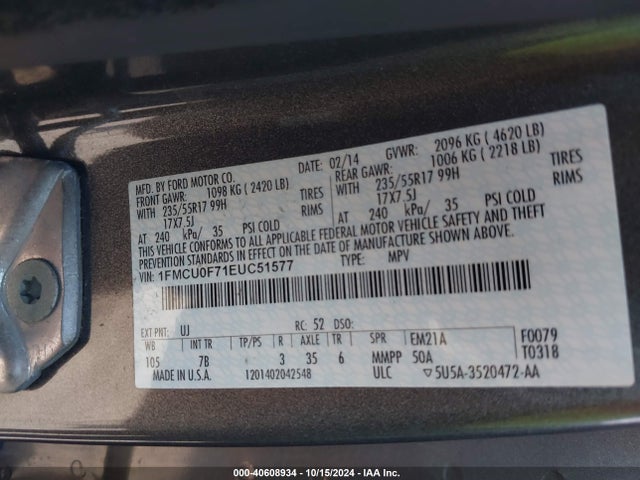 Ford ESCAPE S 2014 1FMCU0F71EUC51577 Image 9