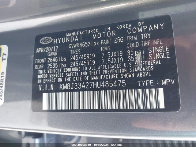 Hyundai Tucson Night 2017 KM8J33A27HU485475 Image 9