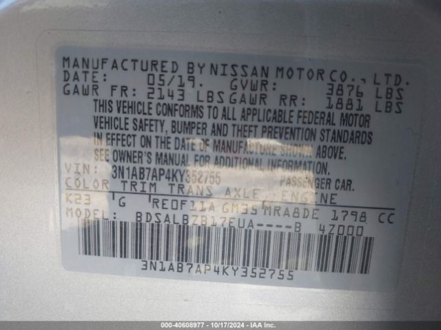 3N1AB7AP4KY352755 Nissan SENTRA S