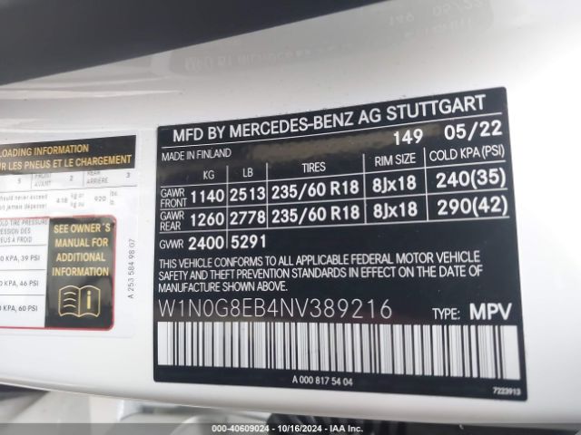 W1N0G8EB4NV389216 Mercedes-Benz Glc 300 4matic Suv