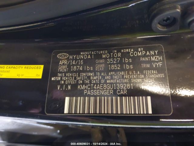 KMHCT4AE8GU139281 Hyundai ACCENT SE