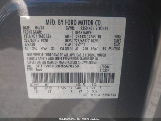 3FTTW8H33RRA78259 Ford Maverick Xlt
