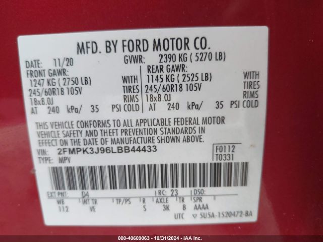 2FMPK3J96LBB44433 Ford EDGE SEL