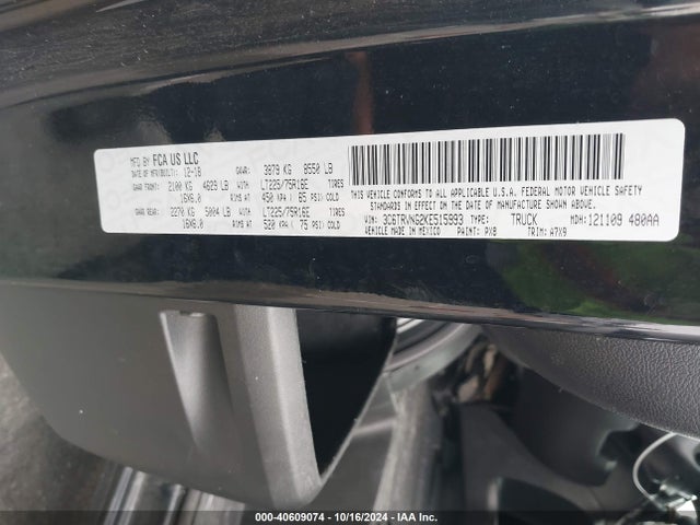 3C6TRVNG2KE515993 RAM Promaster 1500 Low Roof 118 Wb