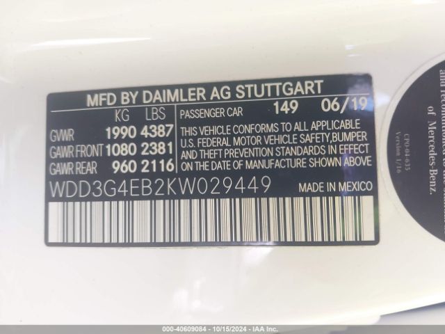WDD3G4EB2KW029449 Mercedes-Benz A 220