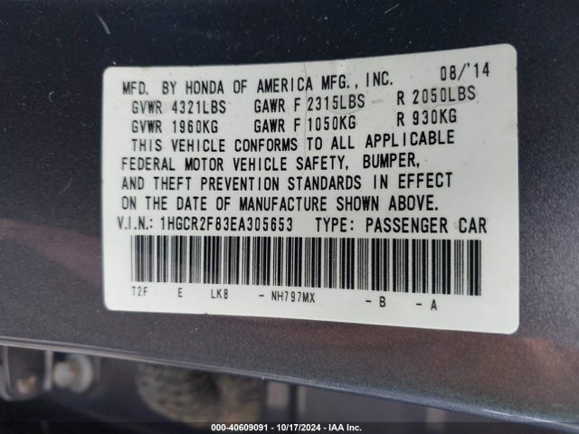 Honda Accord Ex-l 2014 1HGCR2F83EA305653 Image 9