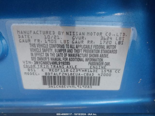 3N1CN8EV4ML919285 Nissan Versa Sv Xtronic Cvt