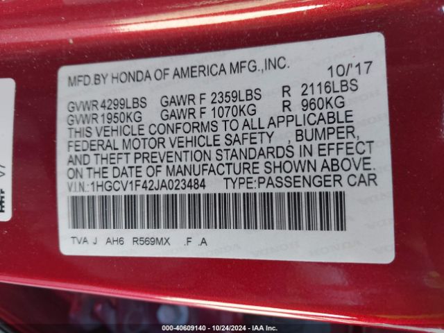 1HGCV1F42JA023484 Honda ACCORD EX