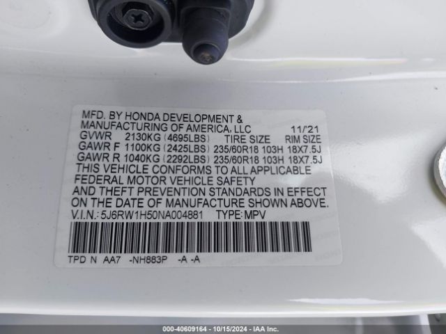 5J6RW1H50NA004881 Honda Cr-v 2wd Ex