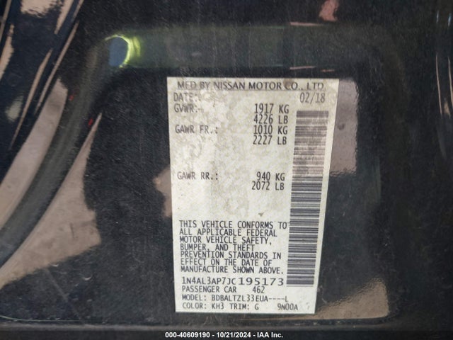 Nissan Altima 2.5 Sl 2018 1N4AL3AP7JC195173 Image 9