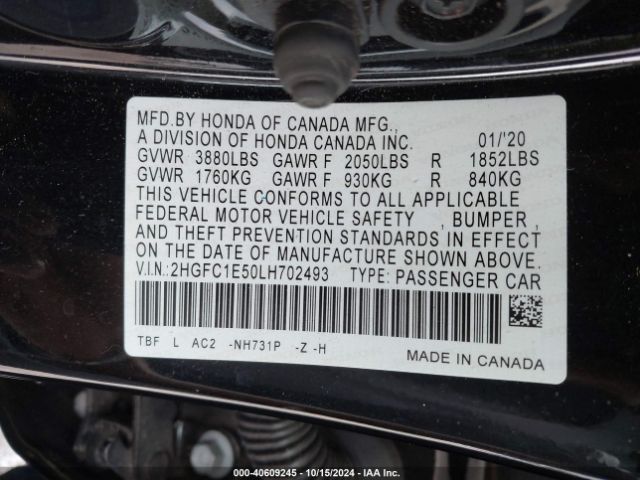 2HGFC1E50LH702493 Honda CIVIC SI SEDAN