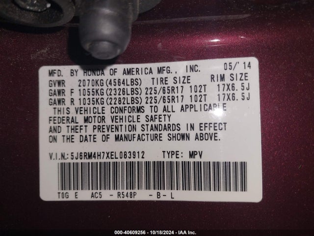 Honda Cr-v Ex-l 2014 5J6RM4H7XEL083912 Image 9