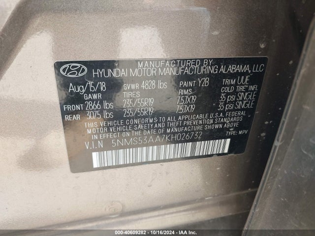 Hyundai Santa Fe Ultimate 2.0t 2019 5NMS53AA7KH026732 Image 9
