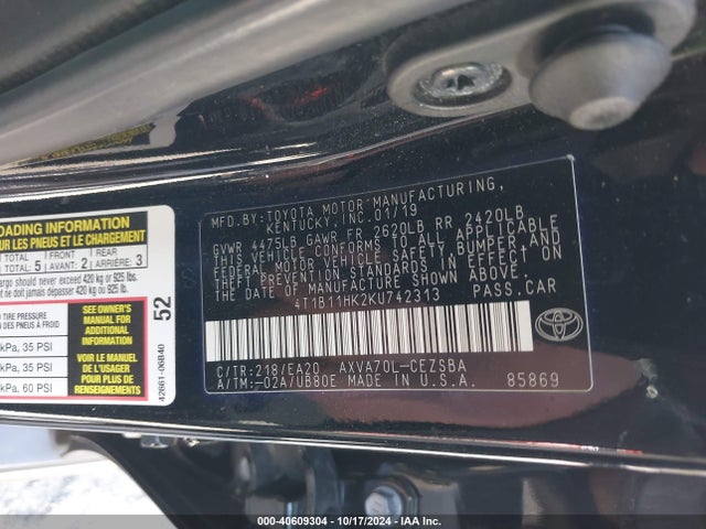 Toyota CAMRY SE 2019 4T1B11HK2KU742313 Image 9