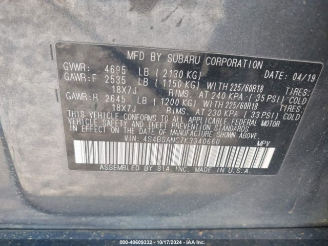 4S4BSANC7K3340660 Subaru Outback 2.5i Limited