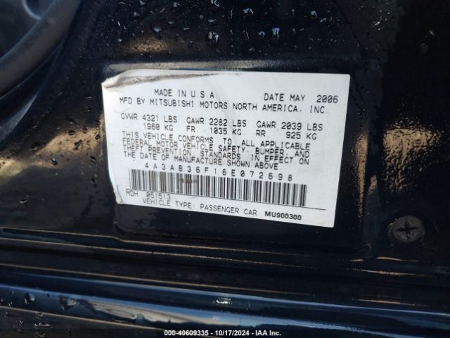 2006 MITSUBISHI GALANT 4A3AB36F16E072698 Photo 8