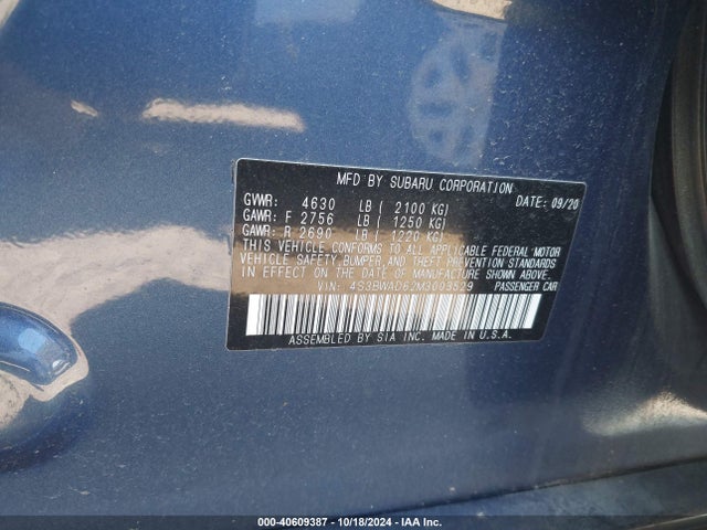 Subaru Legacy Premium 2021 4S3BWAD62M3003529 Image 9