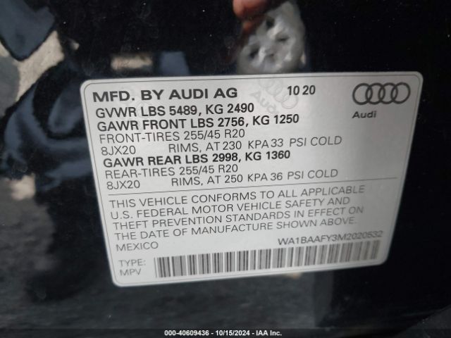WA1BAAFY3M2020532 Audi Q5 Premium Plus 45 Tfsi Quattro S Tronic