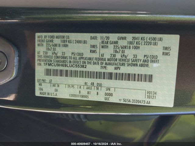 1FMCU9H69LUC55382 Ford ESCAPE SEL