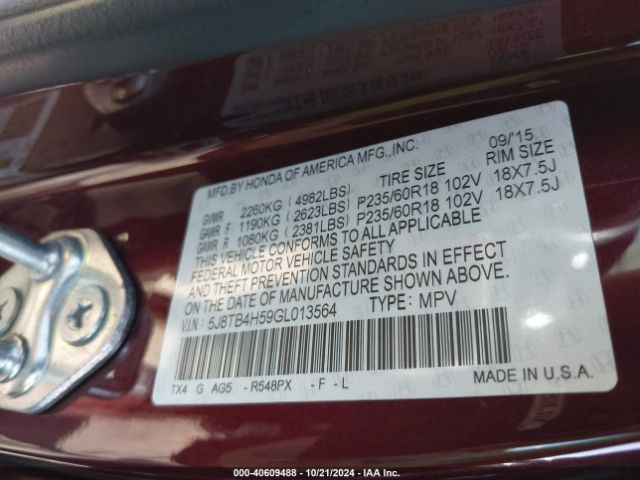 5J8TB4H59GL013564 Acura Rdx Technology   Acurawatch Plus Packages/technology Package