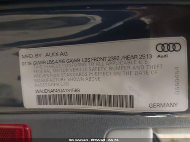 WAUDNAF49JA131598 Audi A4 2.0t Premium/2.0t Tech Premium