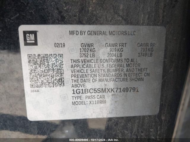 1G1BC5SMXK7149791 Chevrolet CRUZE LS