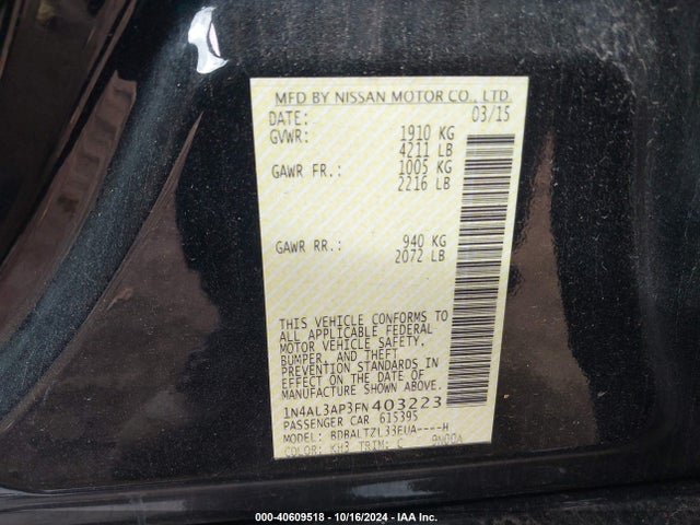 Nissan Altima 2.5 Sl 2015 1N4AL3AP3FN403223 Image 9