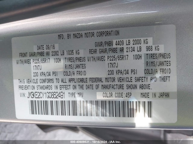 Mazda Cx-5 Touring 2016 JM3KE2CY1G0862491 Image 9