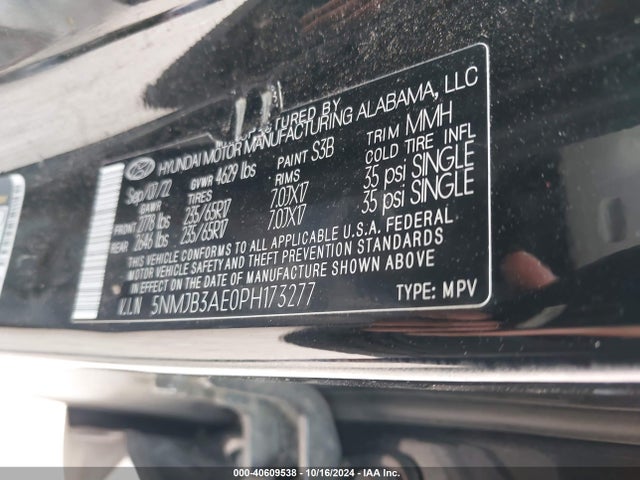 5NMJB3AE0PH173277 Hyundai TUCSON SEL