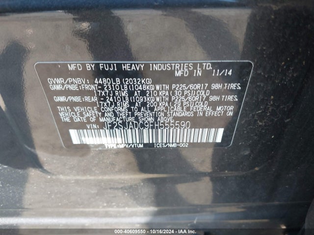 Subaru Forester 2.5i Premium 2015 JF2SJADC9FH555590 Image 9